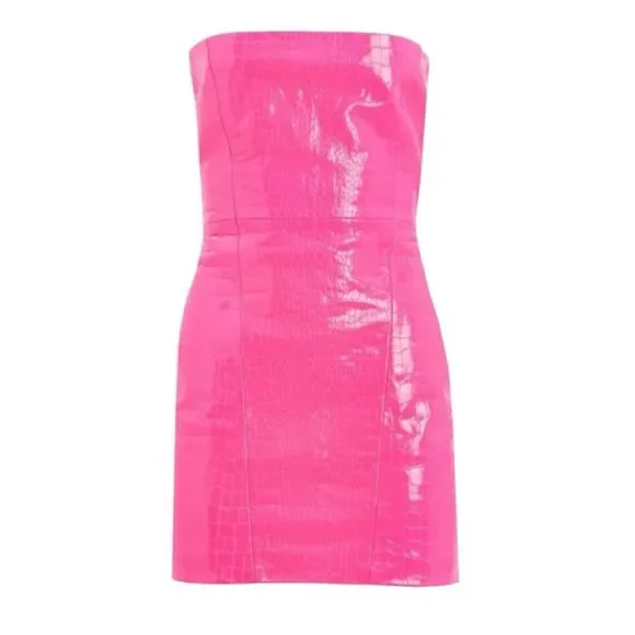 NWT Retrofete Kimora Crocodile Embossed Leather Mini Dress XL Revolve Pink - Picture 12 of 15